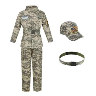 Imagem de Kosgraiy Fantasia infantil do exército, fantasia de soldado de luxo infantil, fantasia militar menino e menina, uniforme de camuflagem do exército para crianças, 4-6 anos