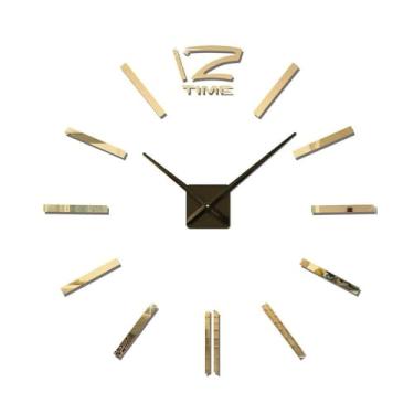 Imagem de Relógio de parede DIY de sala de estar para escritório em casa 60 cm sem moldura moderno 3D relógio de parede adesivos de espelho design de quarto de hotel decoração de escola decoração de casa (ouro)