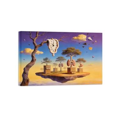 Imagem de BMZFYBS Impressão em tela de arte de parede de surrealismo - Relógio de árvore - Pintura de decoração de paisagem - Imagens para sala de estar pronta para pendurar tela embrulhada 50 x 75 cm 20 x 30