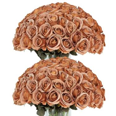 Imagem de DuHouse 50 peças de rosas artificiais de seda de outono com hastes, flores falsas para decorações de casamento, centros de mesa, buquês de noiva, arranjos florais DIY, decoração de festa e casa