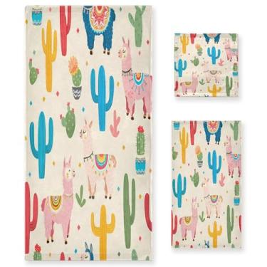 Imagem de xigua Conjunto de toalhas de banheiro coloridas Lhamas absorventes macias 3 peças toalha de banho toalha de mão toalhas decorativas para banheiro, academia, hotel, praia, piscina