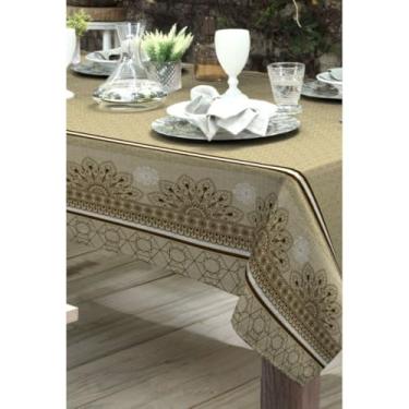 Imagem de Toalha de Mesa Luxo Rústica 4,00m - Tecido de Linho 100%, Sob Medida para Até 14 Lugares, Várias Estampas, Elegante para Casa e Eventos (RENDA MARSALA)