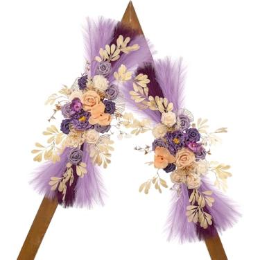 Imagem de Lisuun Flores de arco de casamento, flores artificiais para decoração, flores grandes para decoração floral estilo boho cerimônia de casamento - Pacote com 2