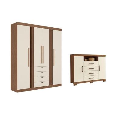 Imagem de Guarda Roupa +cômoda 2 Peças Qc294 Jatoba/areia - Santos Andirá
