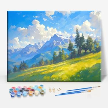 Imagem de HUINORYA Ouachita Mountains Arkansas Tela emoldurada DIY Kit de pintura por números bar café caverna sala de casa parede banheiro varanda pátio decoração presente, 40,6 x 30,5 cm