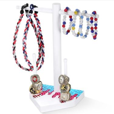 Imagem de Unittype Suporte de colar de sorvete de beisebol, organizador de joias de beisebol de madeira, suporte de exibição de anel de campeonato de softball, com suporte, presente para homens, jogadores