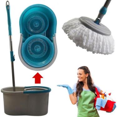 Imagem de Mop De Cozinha Redondo Rodo Esfregão Microfibra Limpa Chão Com Balde G