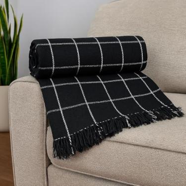 Imagem de Manta para Sofá Gigante 2.40x1.80 Mts Algodão Tipo Capa Decoração Quarto e Cama (PRETA LISTRADA)