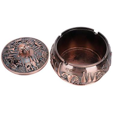 Imagem de Cinzeiro vintage, cinzeiro de metal de liga de zinco à prova de vento com tampa, decoração de casa de estilo retrô exclusivo, textura de relevo 3D, para presente de clube de hotel em casa