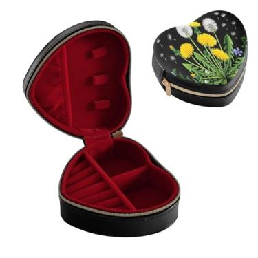 Imagem de STAYTOP Linda caixa de joias em forma de coração de flores – pequeno anel antigo/brincos/colar estojo organizador de armazenamento, armazenamento portátil de joias de couro PU