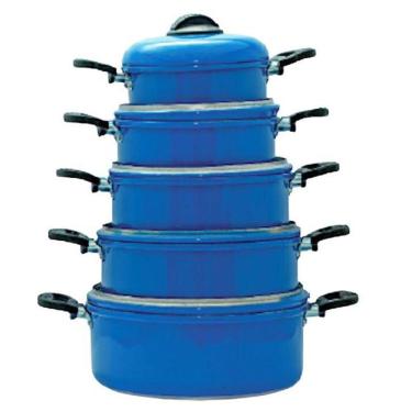 Imagem de Jogo De Panelas De Alumínio Azul Luxo Com 5 Peças 14 A 22