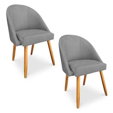 Imagem de Kit 02 Cadeiras Jantar Bela Suede Grafite Pés Palito Castanho