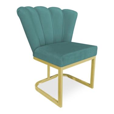 Imagem de Poltrona Flor Veludo Base Metálica Industrial Dourado - Pallazio Cor Azul Turquesa