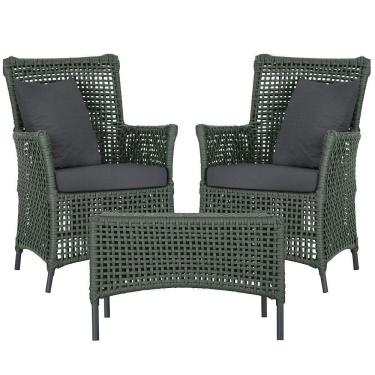 Imagem de 2 Poltronas E 1 Mesa Igapó Alumínio Preta Corda Náutica E11 Verde