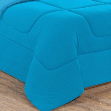 Imagem de Kit Edredom + Jogo De Lençol Malha 100% Algodão Gran Moratta 7 Peças Casal - Azul Turquesa/Azul Turquesa