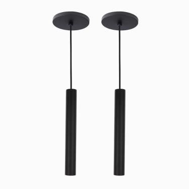 Imagem de Kit 2 Pendente Tubo Palito Moderno 30cm - Preto