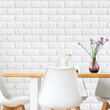 Imagem de Papel Parede Painel 3d Tijolinho Branco Placa Auto Adesivo Revestimento Espuma 77x70cm Grande Autocolante Decoracao
