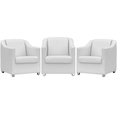 Imagem de Kit 3 Poltronas Mila Corino Cores Pé De Plástico Cromado - Branco Corino