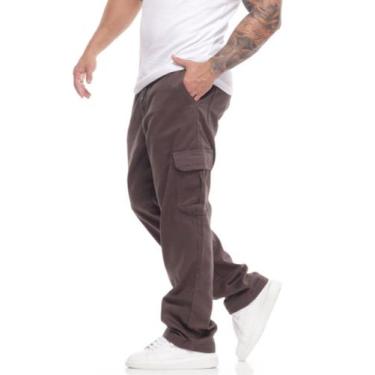 Imagem de Calça Cargo Masculina 5 Bolsos skate StreetWear Larga Prata Caqui Bege