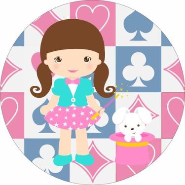 Imagem de Painel De Tecido Sublimado Redondo Menina Mágica Com Coelho Na Cartola