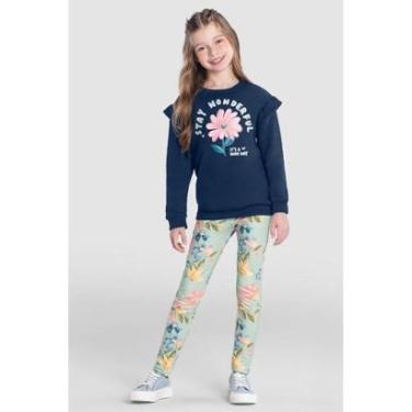 Imagem de Conjunto infantil menina floral com glitter Brandili Azul-Feminino