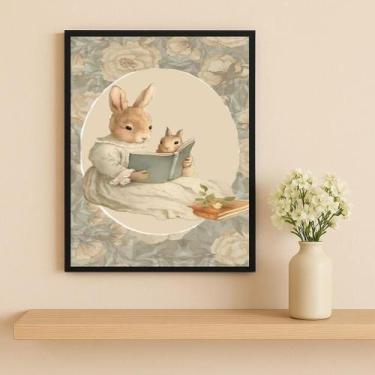 Imagem de Quad Infantil Leitura Coelhinhos 24X18Cm Mold Branca - Quadros On-Line