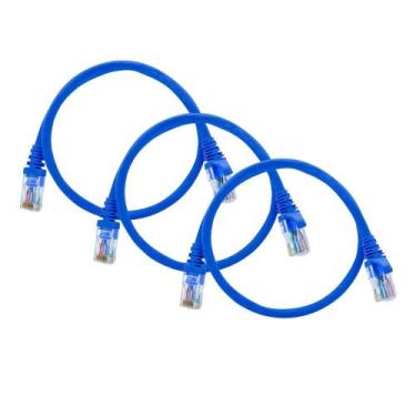Imagem de Kit 3 Cabos de rede Cat6 Patch Cord Internet Montado 3m Azul - Zong