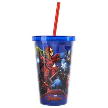 Imagem de Copo Com Canudo Avengers Marvel 450Ml Infantil Meninos - DMW