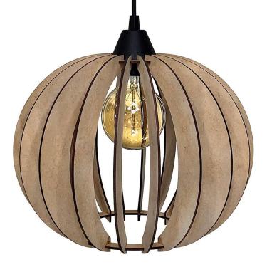 Imagem de Luminária De Teto Madeira Cor Natural Redonda 20H Fio Preto