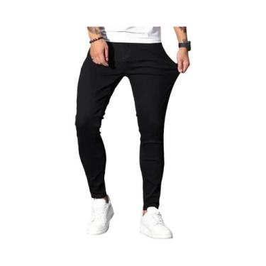 Imagem de Calça Jeans Masculina Slim Fit Stretch Preta Estilo Biker Casual 2025 
