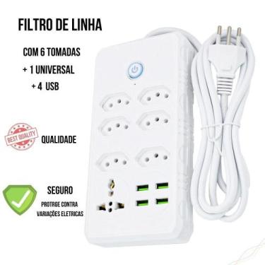 Imagem de Régua Filtro de Linha com 7 Tomadas Extensão Elétrica 1 Universal 4 US