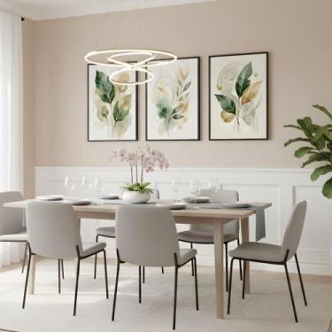 Imagem de Kit 3 Quadros Folhagem Dourado Aquarela Moldura - Equadros, Preta