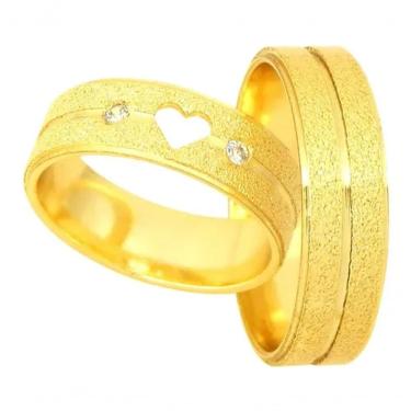Imagem de Par De Alianças Banhada Ouro Coração Vazado 6mm Fosqueada