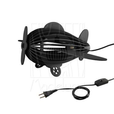 Imagem de Luminária Abajur Madeira Avião Teco Teco Preto E27 - Madelumi