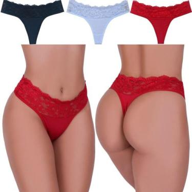 Imagem de Kit de Calcinha Perla fio dental de Microfibra e Renda 3 peç - Biograf