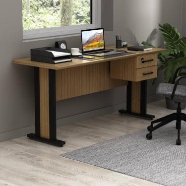 Imagem de Escrivaninha Mesa Escritório 160cm Com Chave E 2 Gavetas Flex Multimóveis Cr25340 Amêndoa