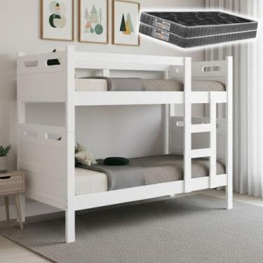 Imagem de Beliche Solteiro 100% MDF Reforçada Que Vira 2 Camas Com 2 Colchões D2