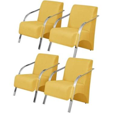 Imagem de Kit 4 Poltronas Braço Pé Alumínio Sala Tv Suede Amarelo - D SALLA