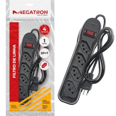 Imagem de Filtro de Linha 4 Tomadas 3 pinos circuit breaker 1m Preto - Megatron