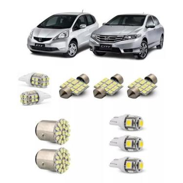 Imagem de Kit Led Branco Honda Fit E City Farolete Luz Placa Ré Teto - TIGER