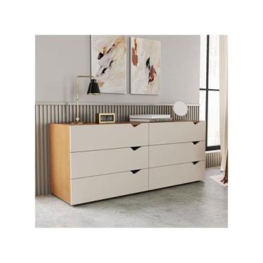 Imagem de Cômoda de Quarto Porto c/ 6 Gavetas Freijo/Creme - Politorno, Freijó e