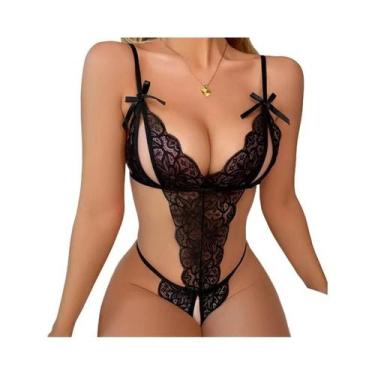 Imagem de Conjunto De Pijama Sexy Feminino Com Renda E Decote Profundo, Vestido 