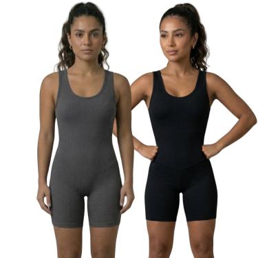 Imagem de KIT 2 Macaquinho Fitness Liso Bella Fiore Sem Bojo Suplex Roupa Academia Treino Feminin...