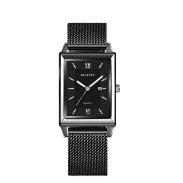 Imagem de Relógio Feminino Luxo Dijanes Calendário Analógico Aço Inox, Preto