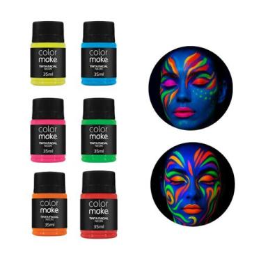 Imagem de Kit 6 Tintas Neon Colormake 35ml Maquiagem Facial Corporal