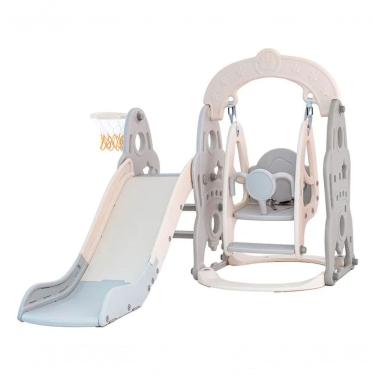 Imagem de Playground Infantil Escorregador com Balanço 7x1 Multifuncional com Cesta de Basquete Cinza Freso