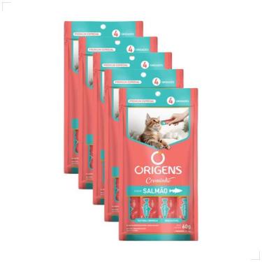 Imagem de Kit 5 Petisco Origens Para Gatos Creminho 60g - Origins, Salmão