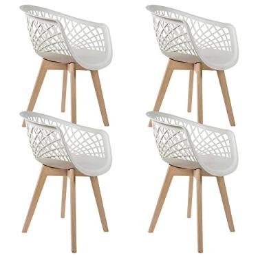 Imagem de Kit 04 Cadeiras Decorativas Para Sala de Jantar Madri Com Base de Madeira E01 Branco - Lyam Decor