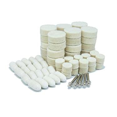 Imagem de Luo ke Kits de polimento de lã sortidos de 75 peças, haste de 1/8 de polegada de feltro de lã comprimida roda de polimento abrasivo para ferramentas rotativas Dremel