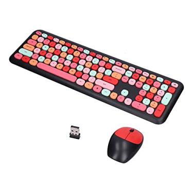 Imagem de Combinação de mouse para teclado, 110 teclas multicolorido mudo capa sem fio teclado e mouse conjunto de teclado 2,4G sem fio 1200 DPI conjunto de teclado para home office (cor preta mista)